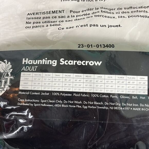 Haunted Scarecrow Costume, incl mask, hat, jacket, pants, gloves, rope Halloween - Picture 8 of 9